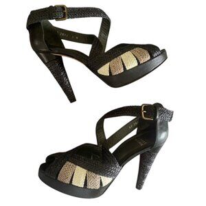 Stuart Weitzman Bradford Woven Leather Platform Heels 8